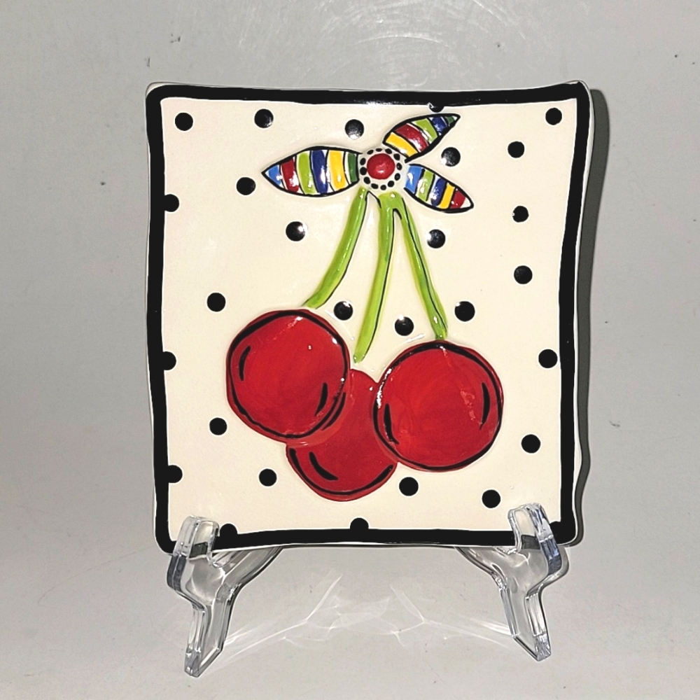 M. BAGWELL RARE HAND PAINTED CERAMIC 3D CHERRY'S WALL ART